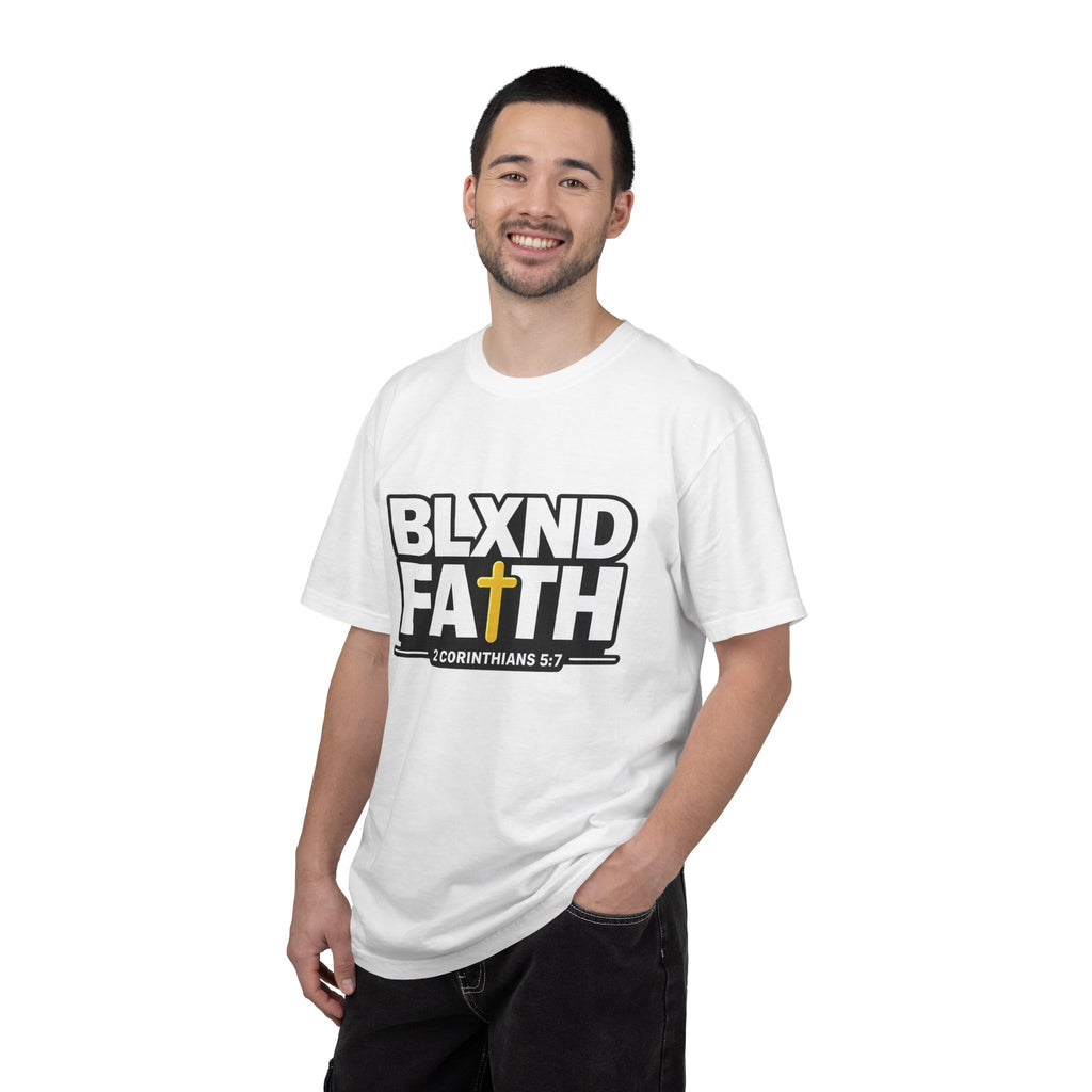 BLXND FAITH T-Shirt — Christian Scripture 2 Corinthians 5:7 Cross Graphic Tee