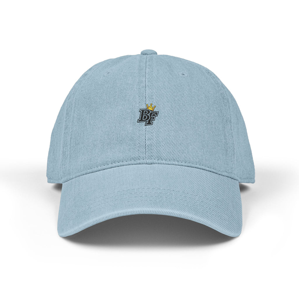 Denim Baseball Cap — Embroidered 'BF' Logo with Star, Light Blue