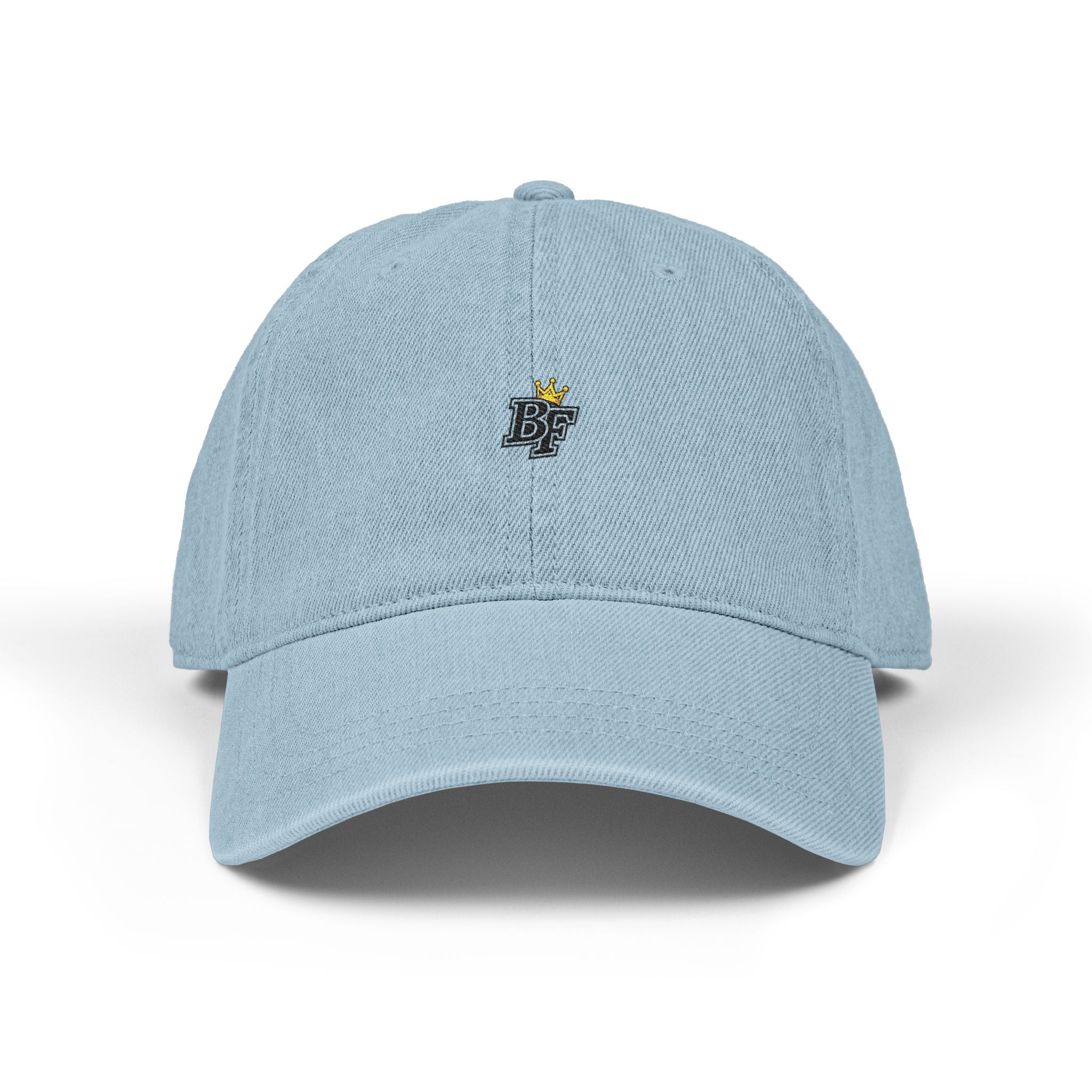 Denim Baseball Cap — Embroidered 'BF' Logo with Star, Light Blue