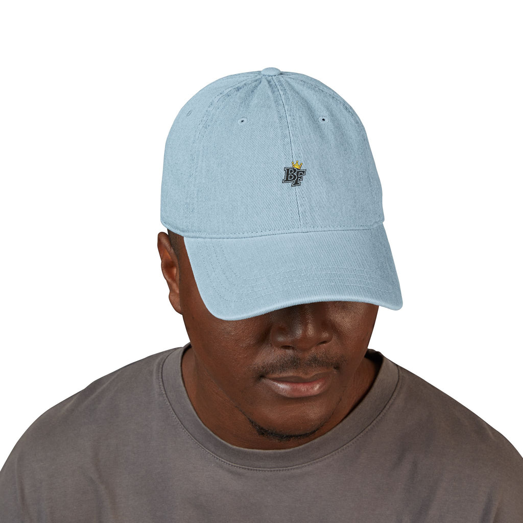 Denim Baseball Cap — Embroidered 'BF' Logo with Star, Light Blue