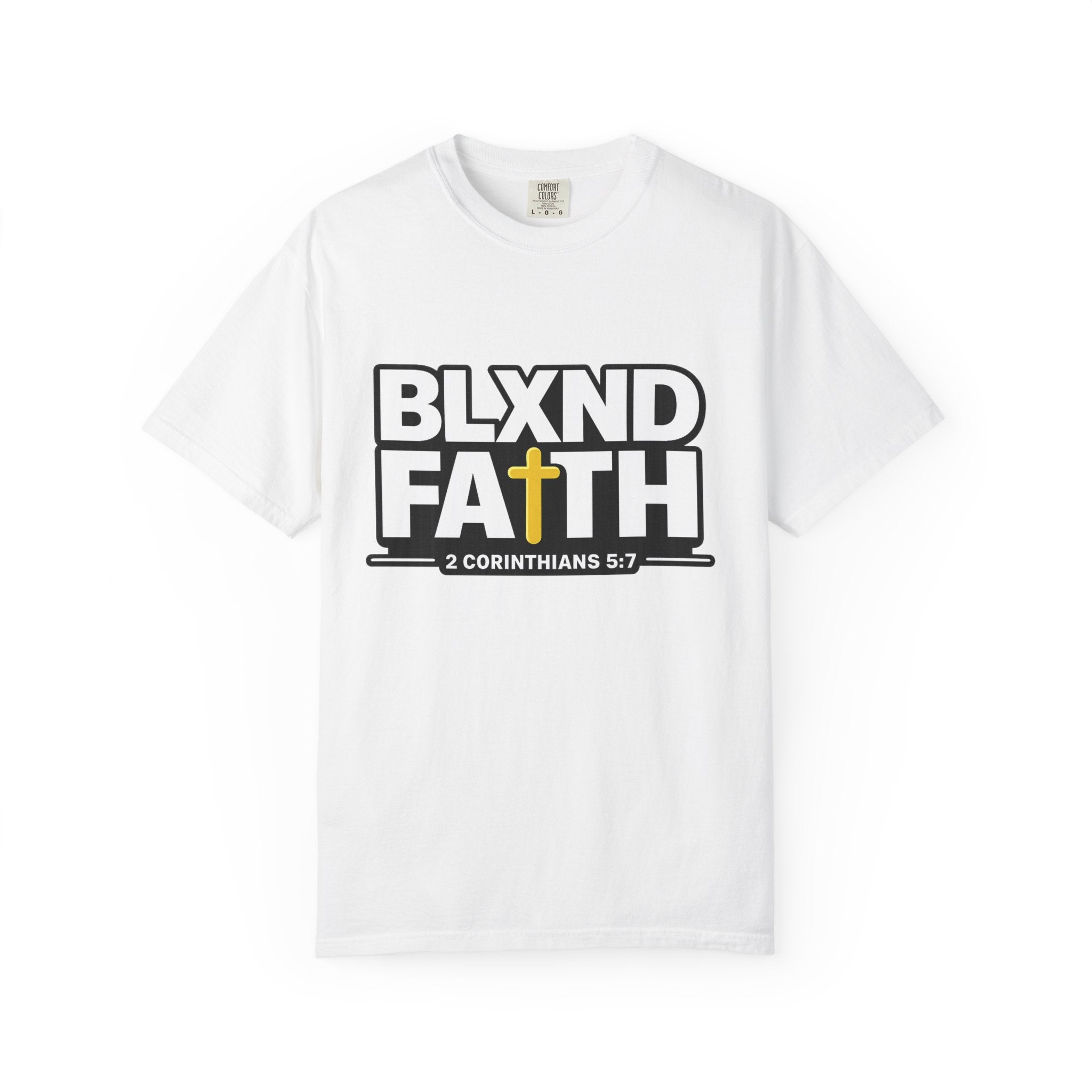 BLXND FAITH T-Shirt — Christian Scripture 2 Corinthians 5:7 Cross Graphic Tee