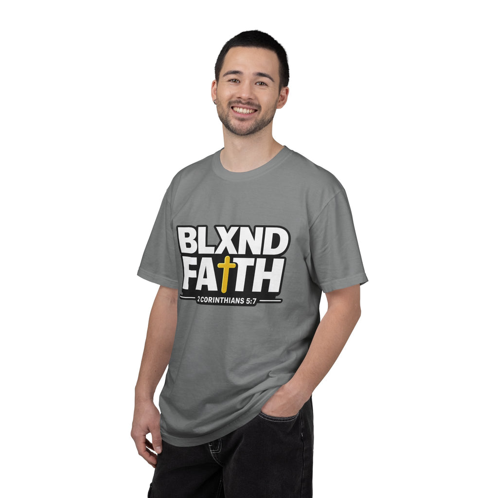 BLXND FAITH T-Shirt — Christian Scripture 2 Corinthians 5:7 Cross Graphic Tee