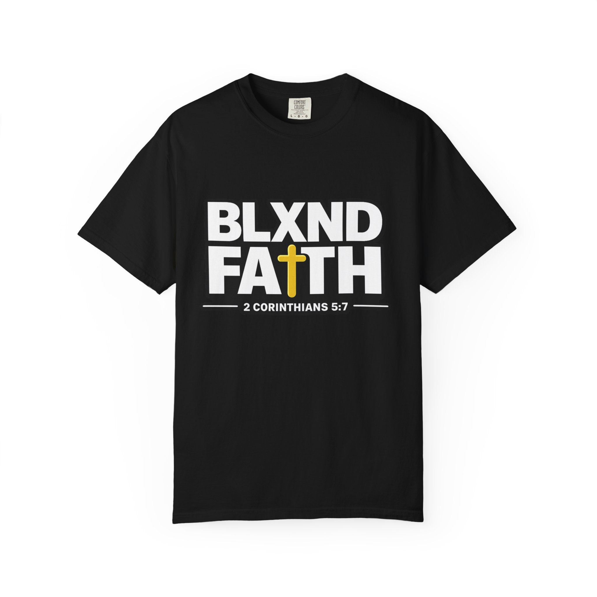BLXND FAITH T-Shirt — Christian Scripture 2 Corinthians 5:7 Cross Graphic Tee