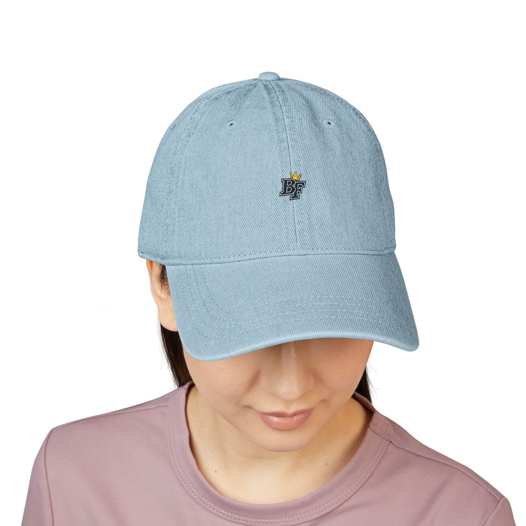 Denim Baseball Cap — Embroidered 'BF' Logo with Star, Light Blue