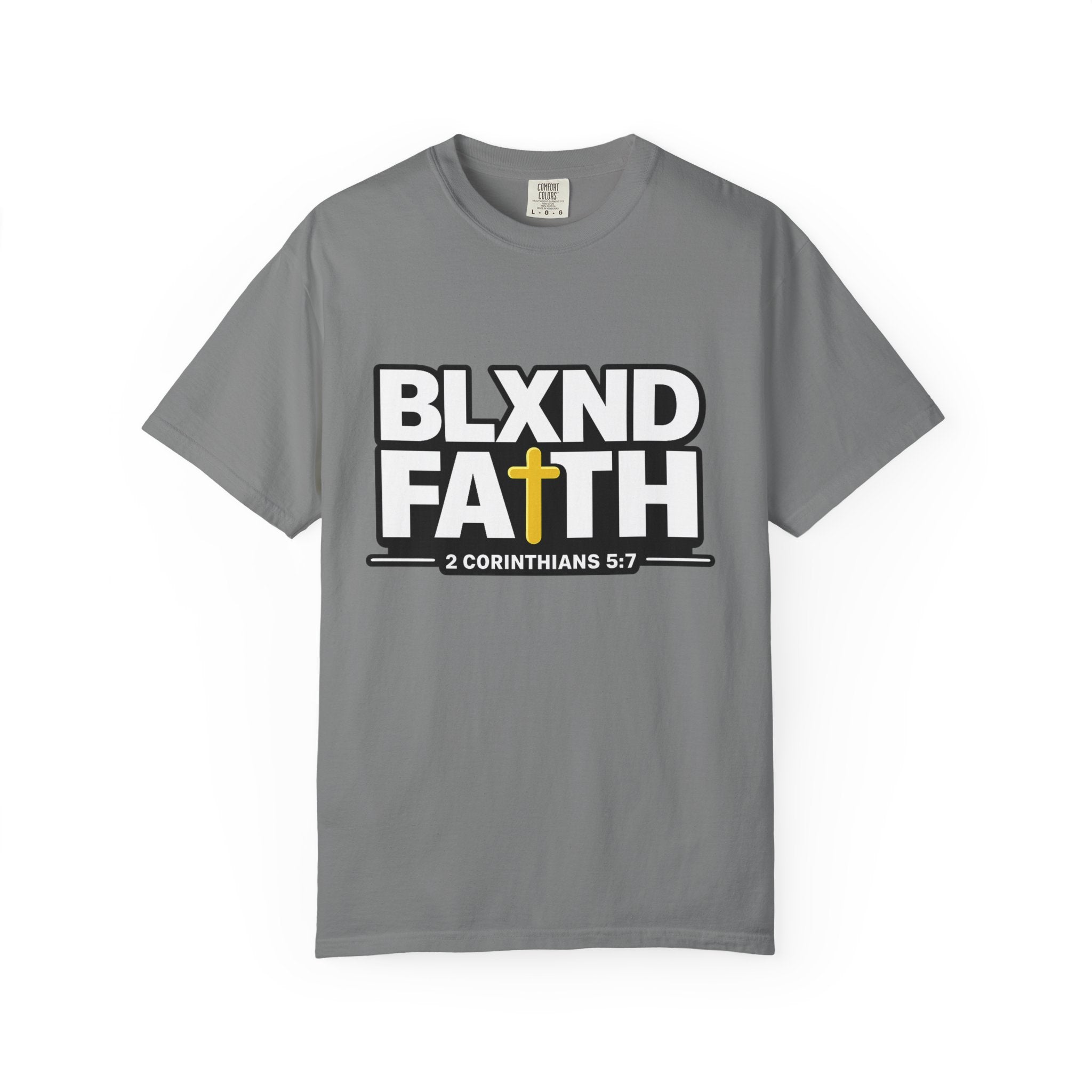 BLXND FAITH T-Shirt — Christian Scripture 2 Corinthians 5:7 Cross Graphic Tee